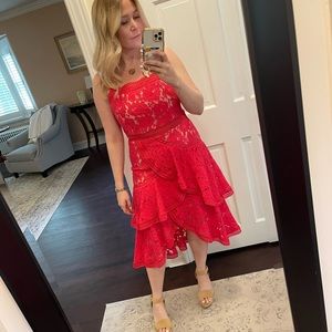 Alice + Olivia pink Lace Asymmetrical Dress